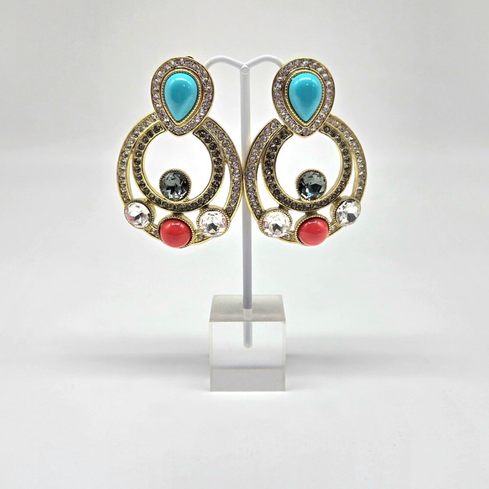 Heidi Daus Taos Chic Clip On Earrings – Turquoise & Coral Statement Earrings - Picture 4 of 11